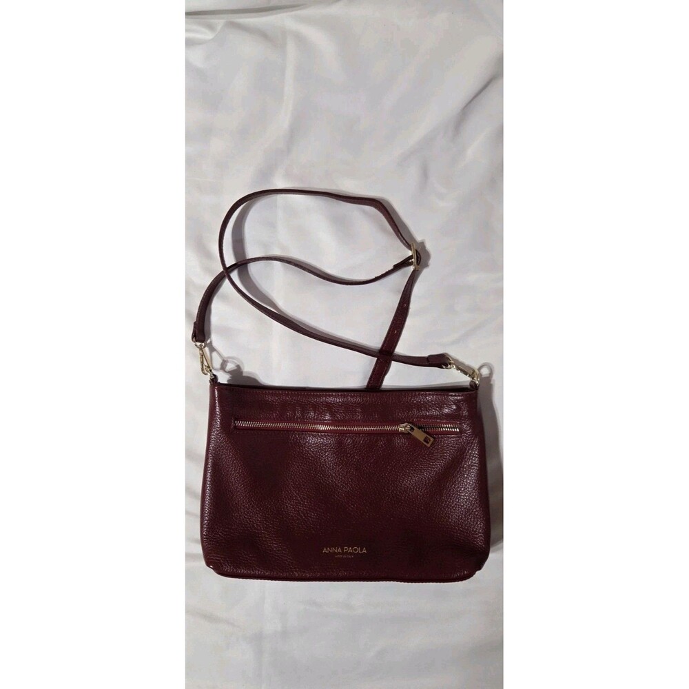ANNA PAOLA Deep Dark Red Leather Weave Woven Crossbody Purse Handbag ITALY